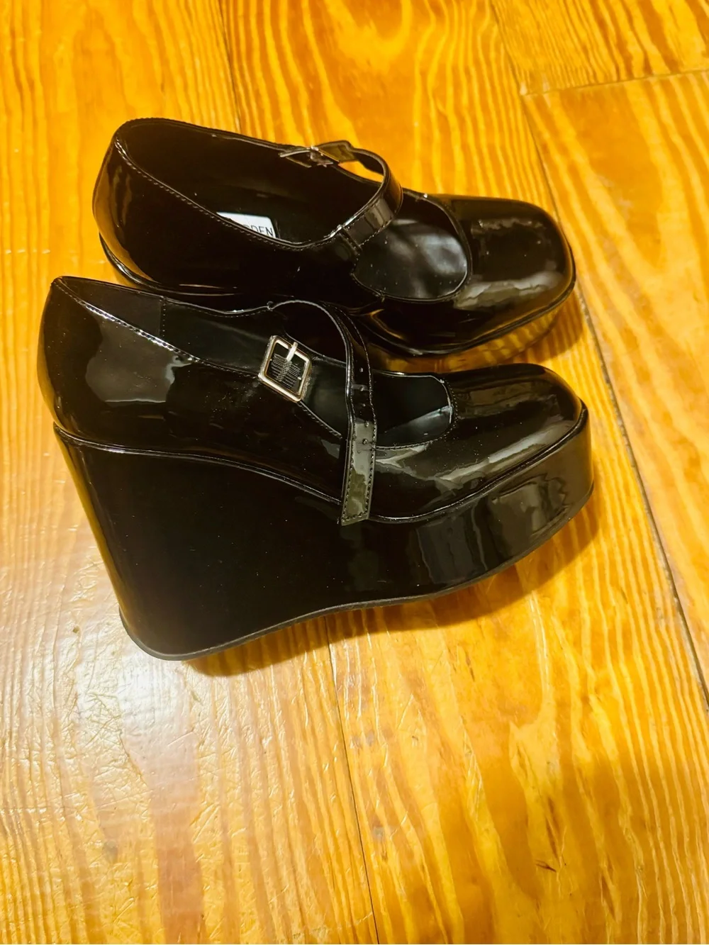 Steve Madden Nirvana Black Platform Wedges with Buckle Strap